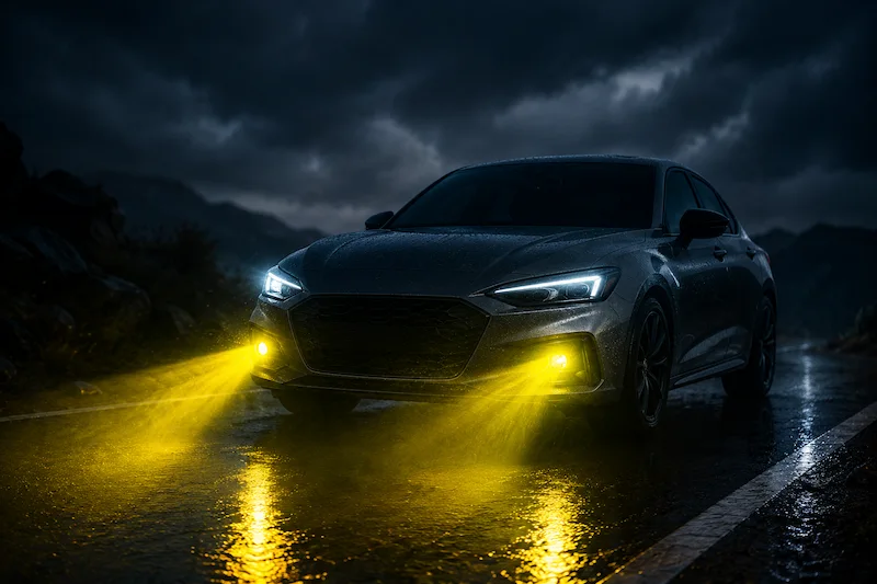 NVEL high-performance LED fog lights installed on passenger cars for adverse weather safety
