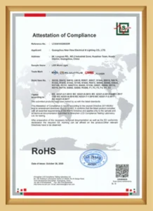 NVEL RoHS environmental compliance certification for LED headlight modules