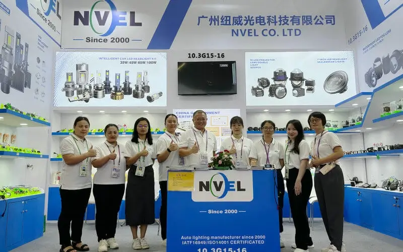 NVEL team presenting LED lighting solutions at Canton Fair exhibition booth