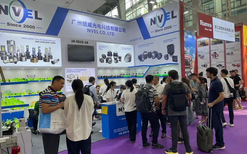 NVEL team presenting LED lighting solutions at Canton Fair exhibition booth