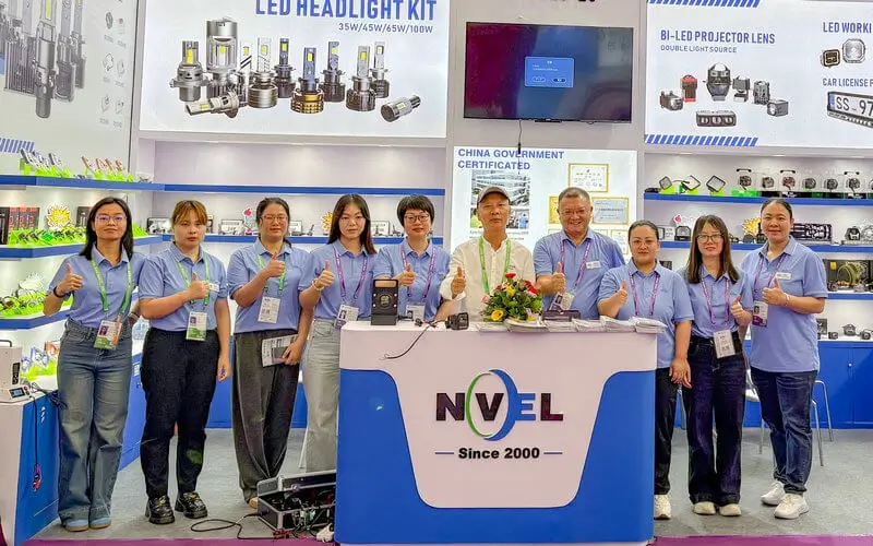NVEL team presenting LED lighting solutions at Canton Fair exhibition booth