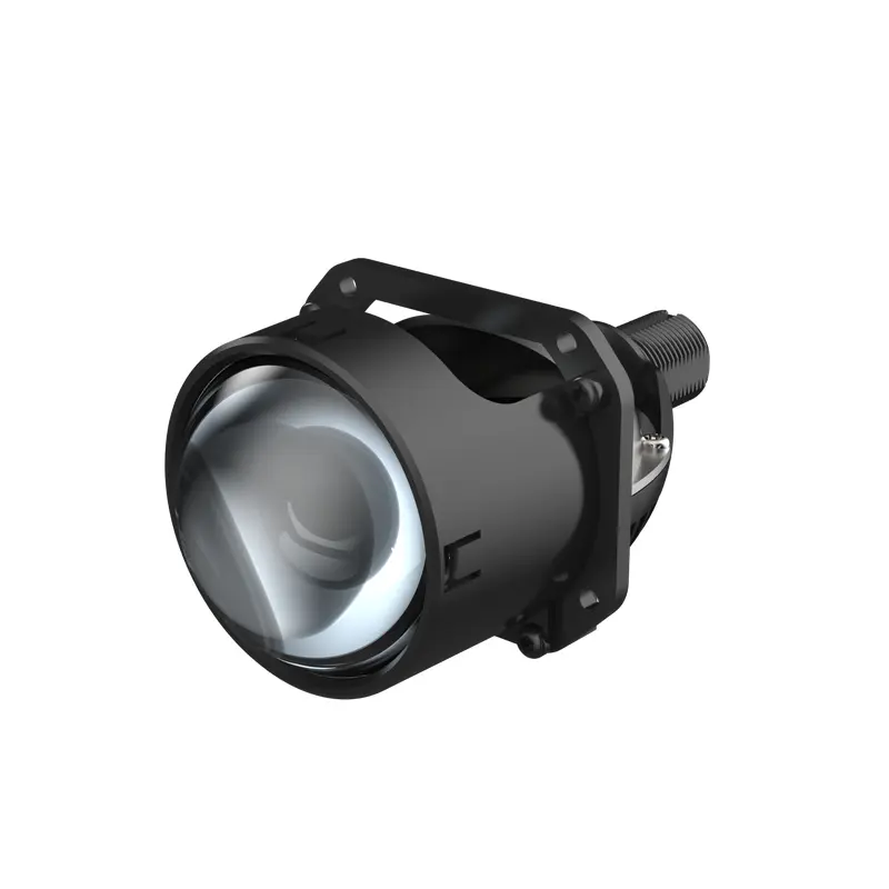 Side perspective of 2.5 inch universal Bi-LED headlight retrofit lens module.