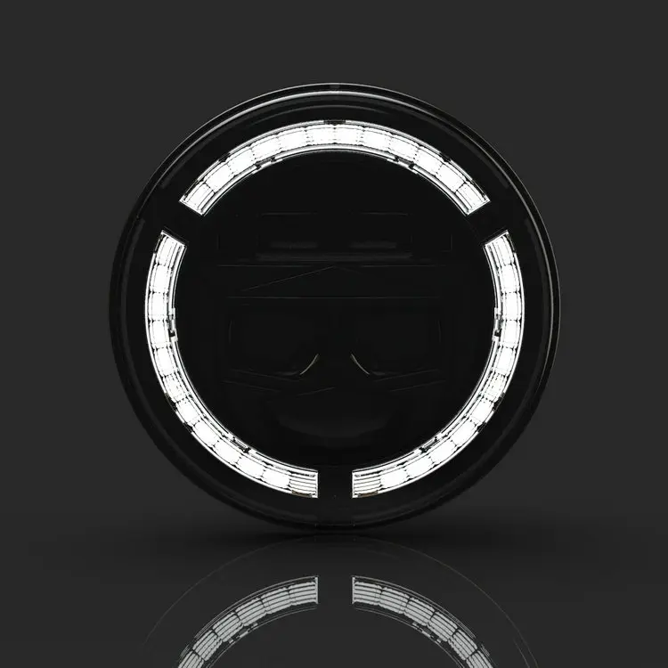 7 inch round sealed beam LED headlight featuring DRL, position light, turn signal, and blue startup breathing light