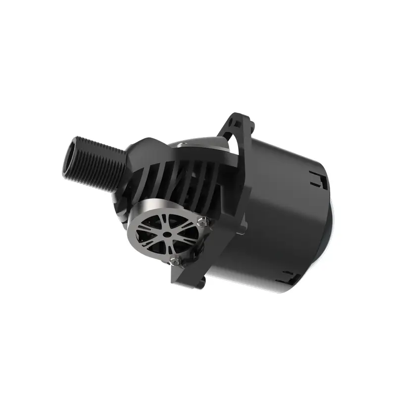 Bottom view of Bi-LED projector lens showing built-in 3210 low-noise cooling fan and threaded shaft.
