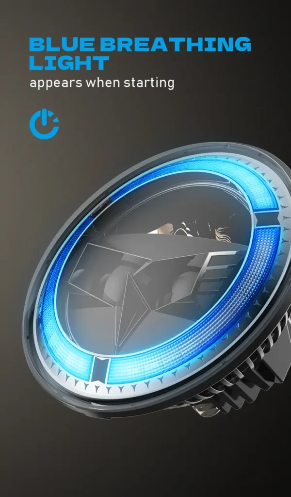 Blue breathing halo light effect appearing upon vehicle startup on 7 inch LED headlight
