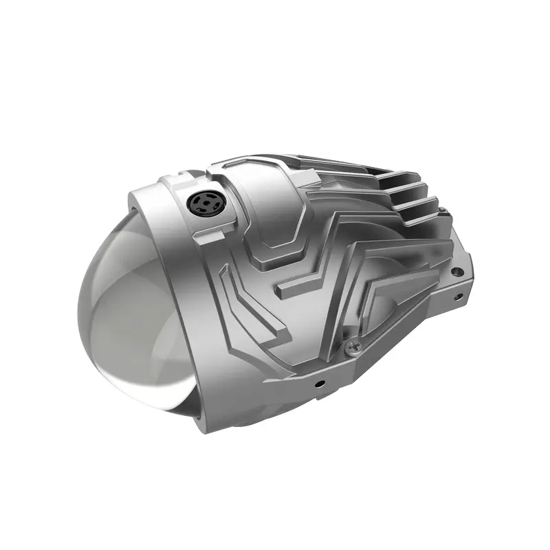 Side view of C90 LED fog lamp lens with efficient aluminum heat dissipation fins.