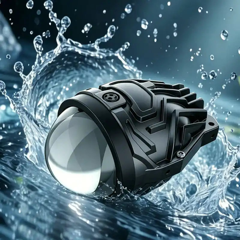 Heavy-duty waterproof C90 LED fog lamp lens with IP-rated protection against harsh weather.