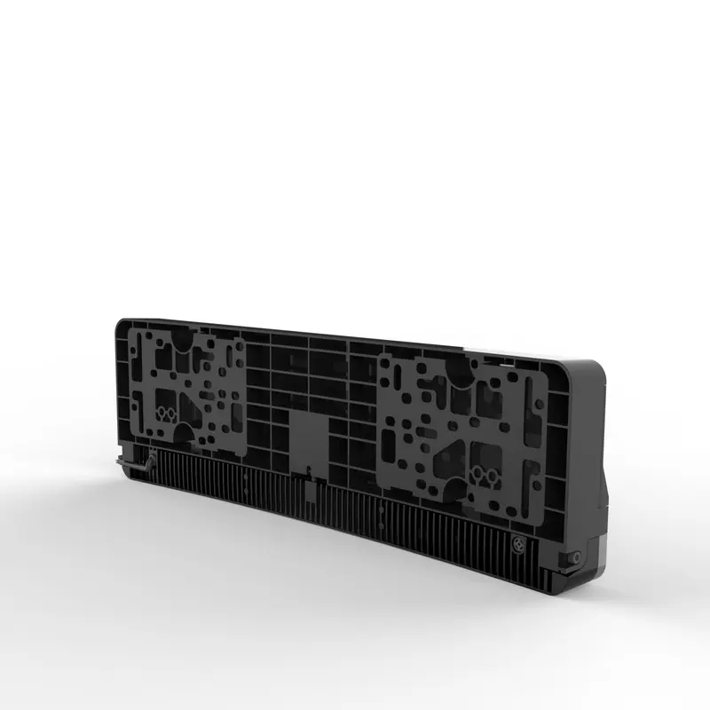 Back view of EU LED license plate holder showing universal mounting holes and wiring