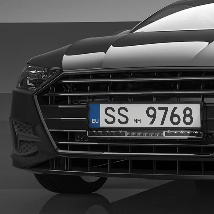 EU LED license plate light frame mounted on car front bumper