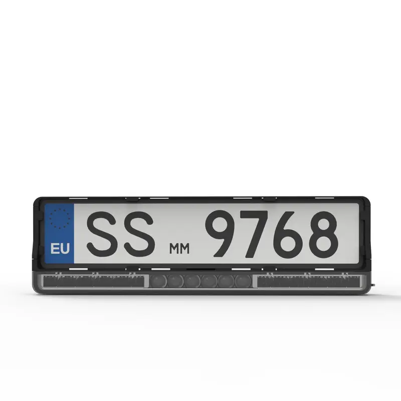 Front view of EU LED license plate light frame with integrated light bar