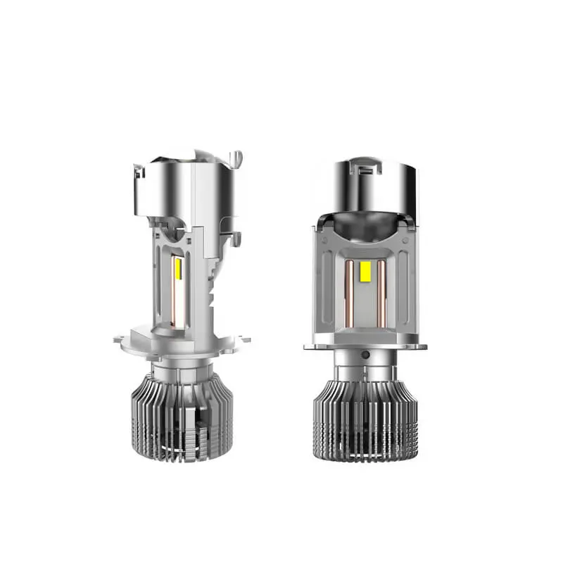 H4 mini led projector lens headlight bulb with dual copper heat pipes and cooling fan for direct halogen upgrade