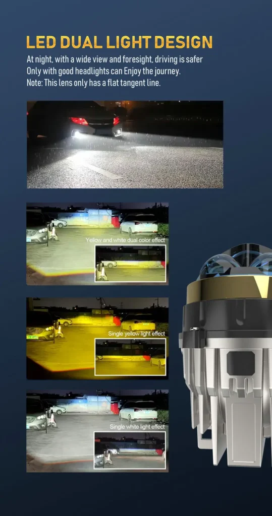 Beam pattern comparison of yellow and white dual color LED fog lights
