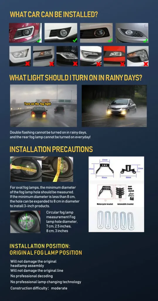 Size measurement and installation compatibility guide for LED fog lights