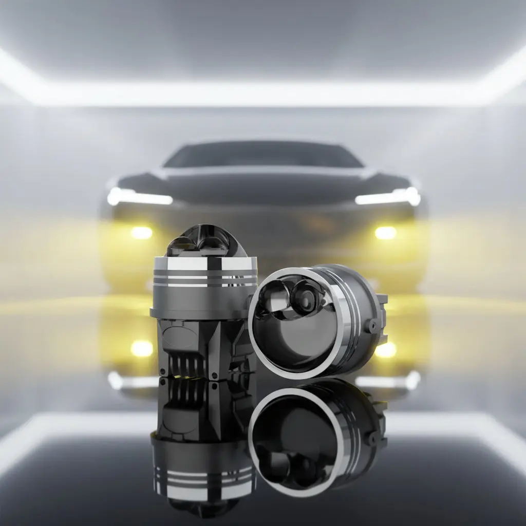 N90D2-STR dual laser LED fog lights emitting 3000K yellow light for severe weather driving visibility