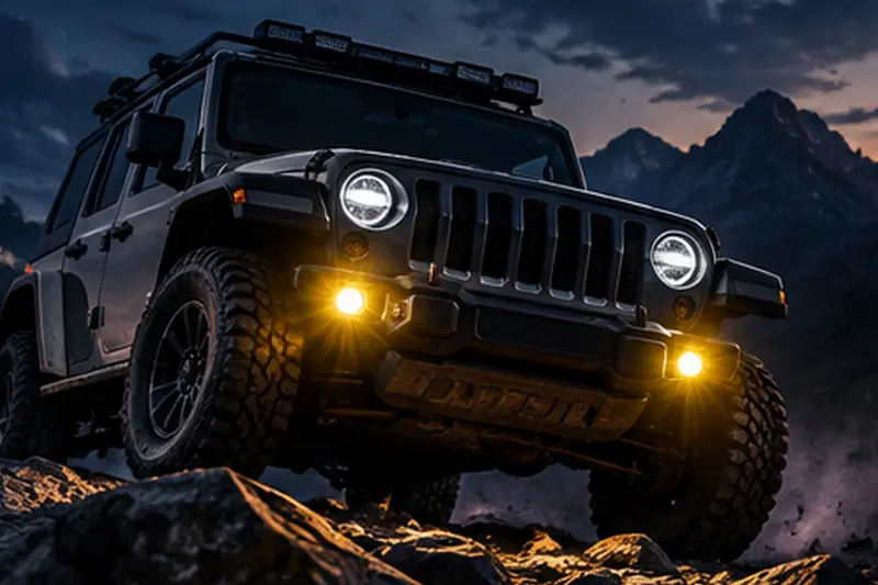 Off-road vehicle equipped with LED off-road lights for rugged terrain