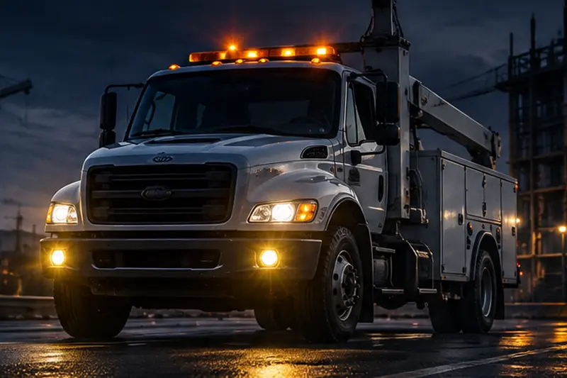 Utility vehicle equipped with LED off-road lights for demanding work environments