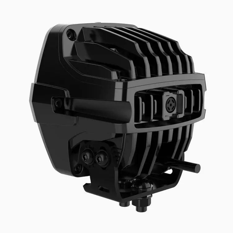 Rear perspective view highlighting the heavy duty metal mounting bracket and cooling fins of the LED work light