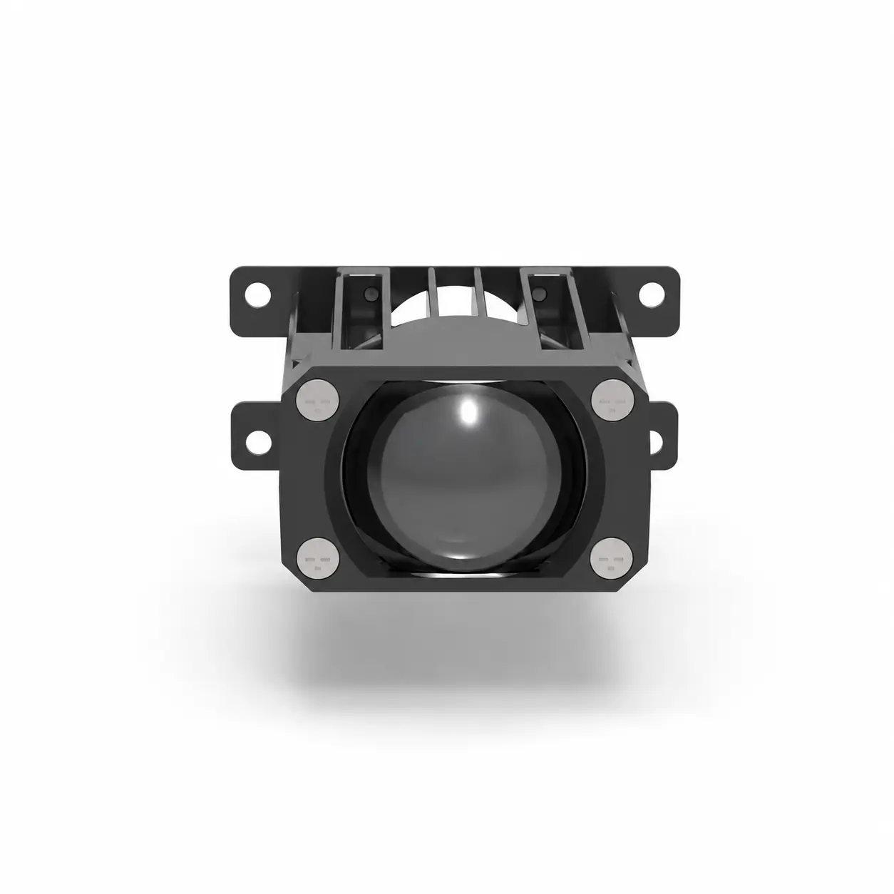 Direct front view of M1 1 inch matrix LED projector lens displaying optical glass lens.
