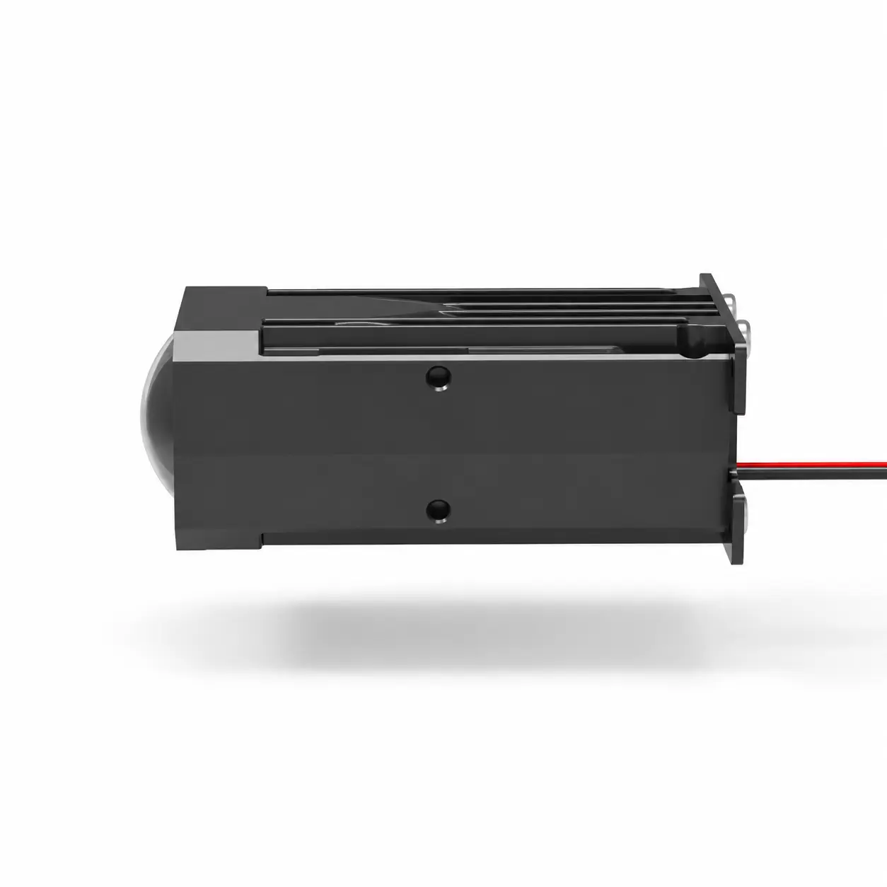 Side view profile of M1 1 inch matrix LED projector lens showing compact heat sink body.