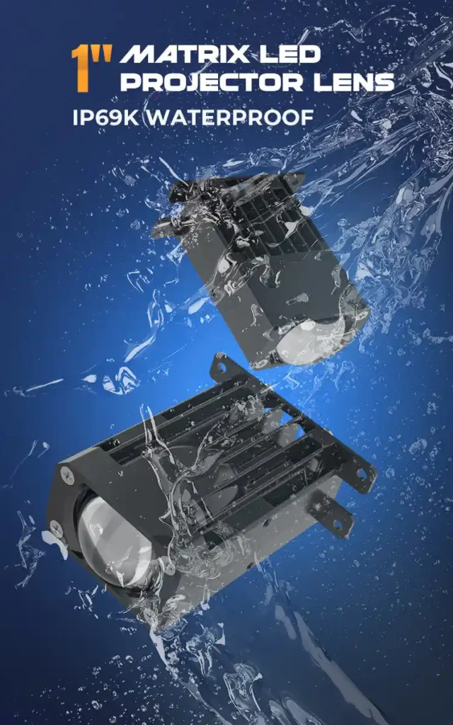 M1 1 inch matrix LED projector lens with IP69K waterproof rating for all weather performance