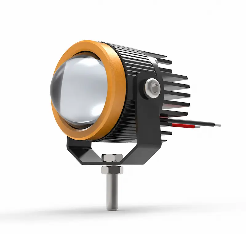 N50S dual color mini LED projector lens driving fog light with a gold yellow front bezel