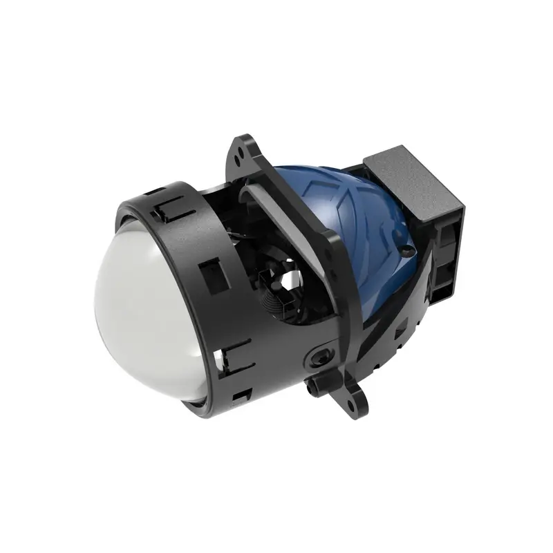 N76D4-MINI-H 3-inch Bi-LED headlight projector lens with blue reflector housing.