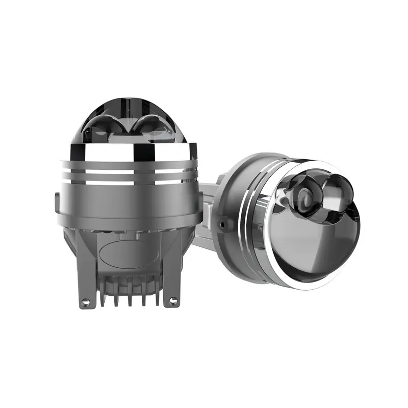 Isolated product view of N90D2-STR 3-inch dual laser LED fog light projector lenses pair on white background
