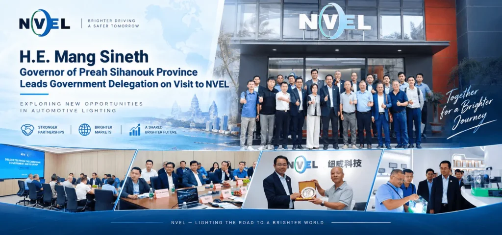 Governor of Preah Sihanouk Province H.E. Mang Sineth and government delegation group photo and meeting at NVEL Automotive Lighting News