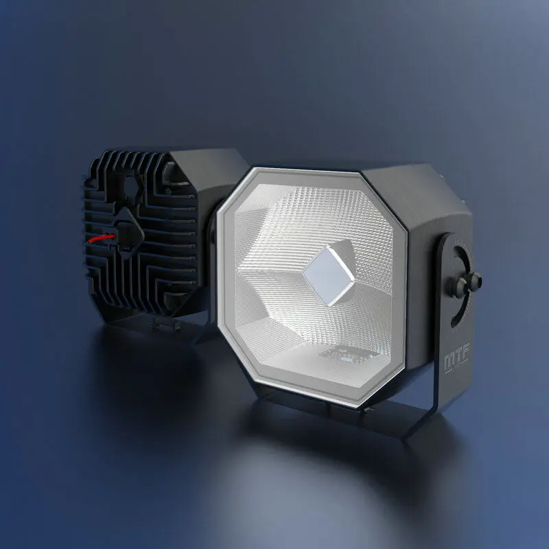 Front reflector and rear aluminum heat sink fins of S0450F 5 inch frameless LED work light pod