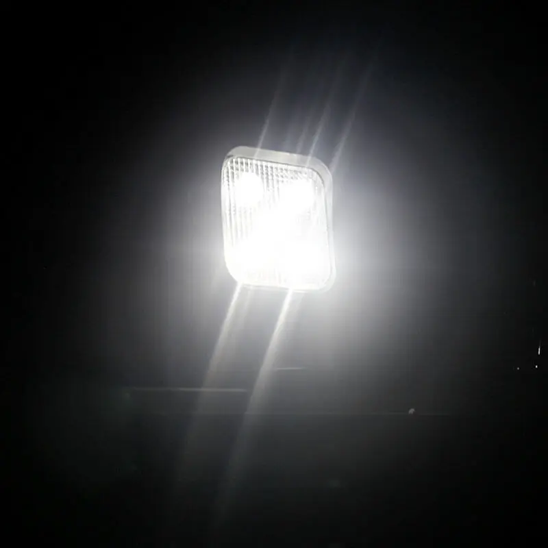 Nighttime illumination test showing bright 1200LM output of 15W 4.2 inch square LED work light pod